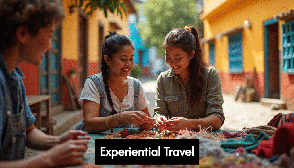 Traveler learning a traditional craft with local artisans.