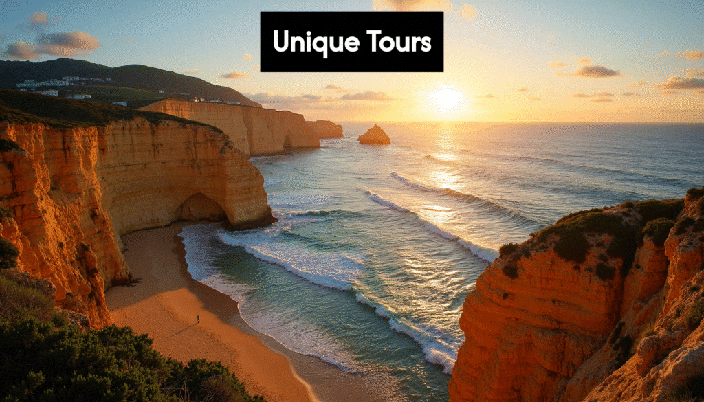 Portugal coastline at sunset with cliffs and sea