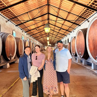 A cruise guest exploring Sintra in a winery in one of our tuk tuks — just 45 minutes after leaving Lisbon port.